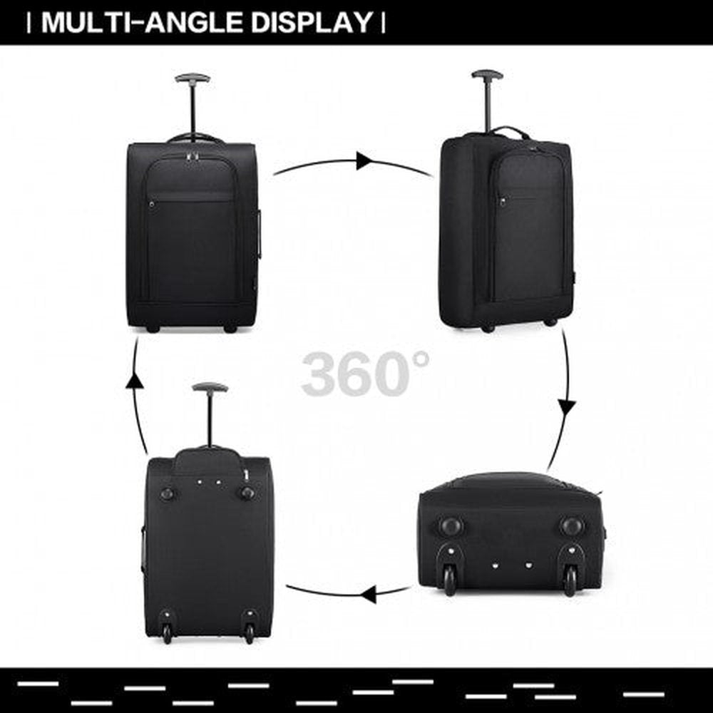 K1873 - 2 - Kono CABIN SIZE SOFT SHELL HAND LUGGAGE - BLACK - Easy Luggage