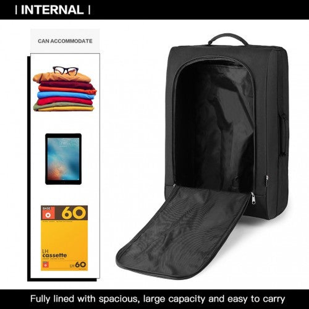 K1873 - 2 - Kono CABIN SIZE SOFT SHELL HAND LUGGAGE - BLACK - Easy Luggage