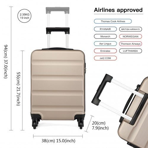 K1991 - 1L - Kono 19 Inch Horizontal Design ABS Hard Shell Suitcase With TSA Lock - Gold - Easy Luggage