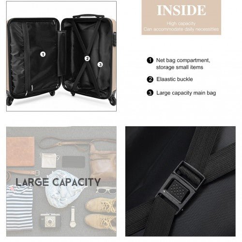 K1991 - 1L - Kono 19 Inch Horizontal Design ABS Hard Shell Suitcase With TSA Lock - Gold - Easy Luggage
