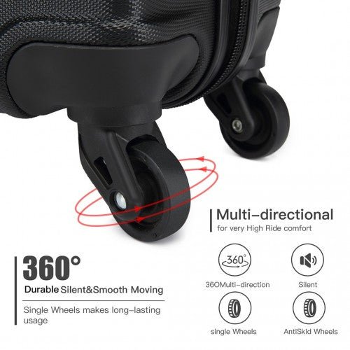 K1991 - 1L - Kono 24 Inch Horizontal Design ABS Hard Shell Suitcase With TSA Lock - Black - Easy Luggage