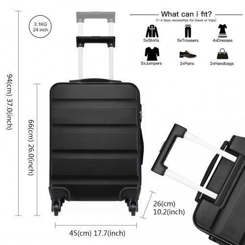 K1991 - 1L - Kono 24 Inch Horizontal Design ABS Hard Shell Suitcase With TSA Lock - Black - Easy Luggage