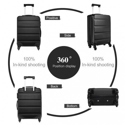 K1991 - 1L - Kono 24 Inch Horizontal Design ABS Hard Shell Suitcase With TSA Lock - Black - Easy Luggage