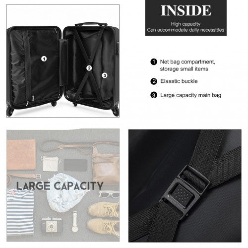 K1991 - 1L - Kono 24 Inch Horizontal Design ABS Hard Shell Suitcase With TSA Lock - Black - Easy Luggage