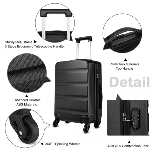 K1991 - 1L - Kono 24 Inch Horizontal Design ABS Hard Shell Suitcase With TSA Lock - Black - Easy Luggage
