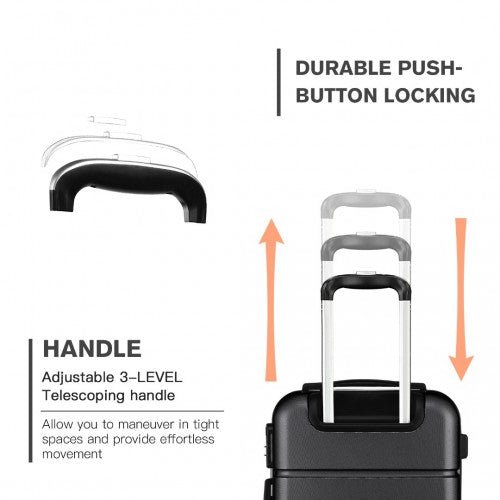 K1995L - Kono Hard Shell ABS Carry On Suitcase 20 Inch - Black - Easy Luggage