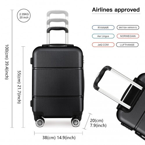 K1995L - Kono Hard Shell ABS Carry On Suitcase 20 Inch - Black - Easy Luggage