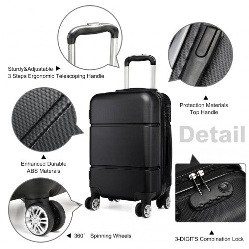 K1995L - Kono Hard Shell ABS Carry On Suitcase 20 Inch - Black - Easy Luggage