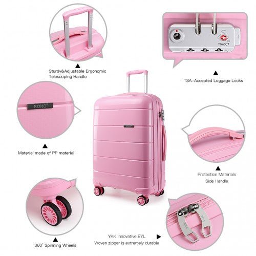 K1997L - KONO 24 INCH HARD SHELL PP SUITCASE - PINK - Easy Luggage