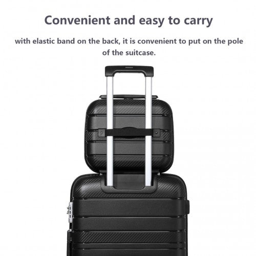 K2091L - Kono 14 Inch Multi Texture Hard Shell PP Vanity Case - Classic Collection - Black - Easy Luggage