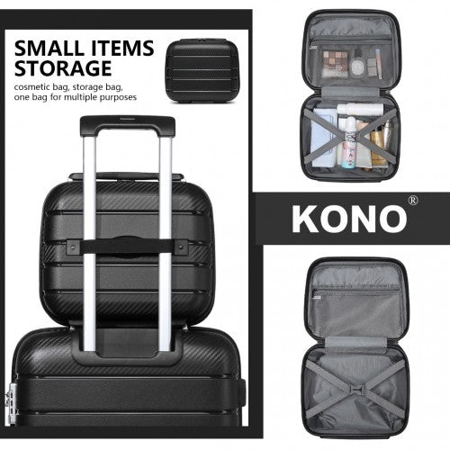 K2091L - Kono 14 Inch Multi Texture Hard Shell PP Vanity Case - Classic Collection - Black - Easy Luggage