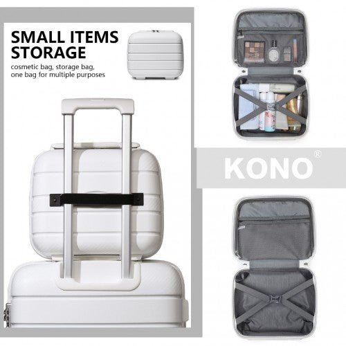 K2091L - Kono 14 Inch Multi Texture Hard Shell PP Vanity Case - Classic Collection - White - Easy Luggage