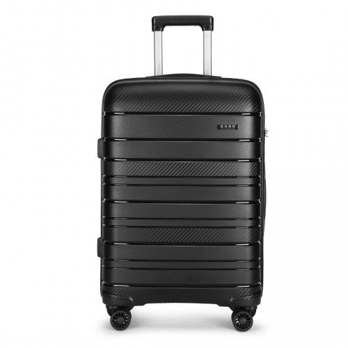 K2091L - Kono 24 Inch Multi Texture Hard Shell PP Suitcase - Classic Collection - Black - Easy Luggage