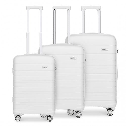K2091L - Kono Multi Texture Hard Shell PP Suitcase 3 Pieces Set - Classic Collection - White - Easy Luggage