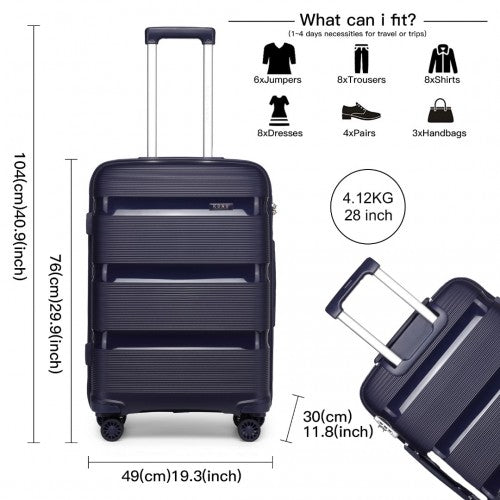 K2092L - Kono 28 Inch Bright Hard Shell PP Suitcase - Classic Collection - Navy - Easy Luggage