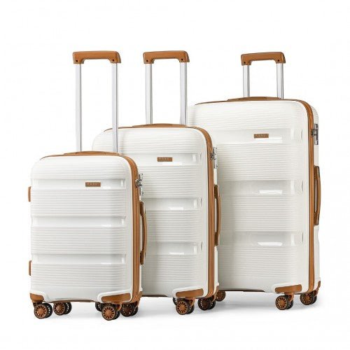 K2092L - Kono Bright Hard Shell PP Suitcase 3 Pieces Set - Classic Collection - Cream - Easy Luggage