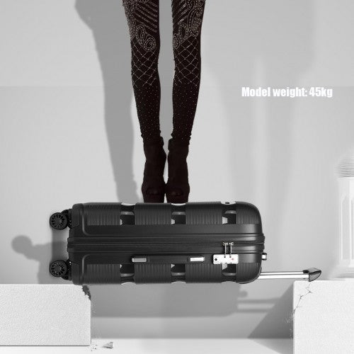 K2092L - Kono Bright Hard Shell PP Suitcase With TSA Lock And Vanity Case 4 Pieces Set - Classic Collection - Black - Easy Luggage