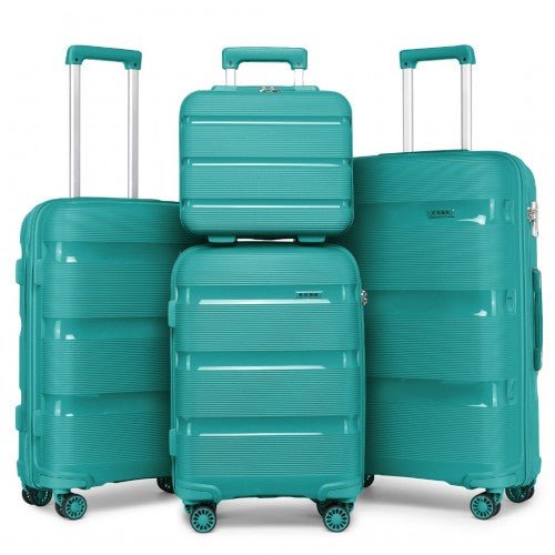 K2092L - Kono Bright Hard Shell PP Suitcase With TSA Lock And Vanity Case 4 Pieces Set - Classic Collection - Blue - Easy Luggage