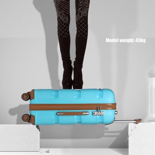 K2092L - Kono Bright Hard Shell PP Suitcase With TSA Lock And Vanity Case 4 Pieces Set - Classic Collection - Blue and Brown - Easy Luggage