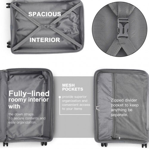 K2092L - Kono Bright Hard Shell PP Suitcase With TSA Lock And Vanity Case 4 Pieces Set - Classic Collection - Grey - Easy Luggage