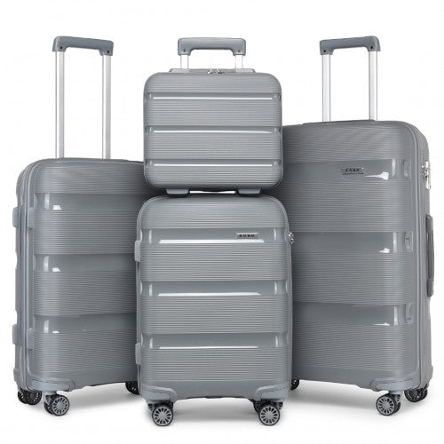 K2092L - Kono Bright Hard Shell PP Suitcase With TSA Lock And Vanity Case 4 Pieces Set - Classic Collection - Grey - Easy Luggage