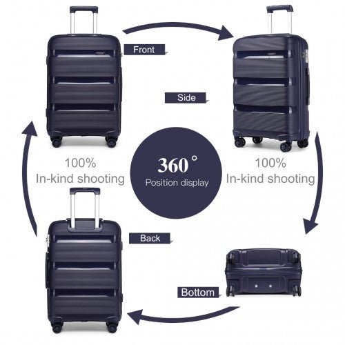 K2092L - Kono Bright Hard Shell PP Suitcase With TSA Lock And Vanity Case 4 Pieces Set - Classic Collection - Navy - Easy Luggage