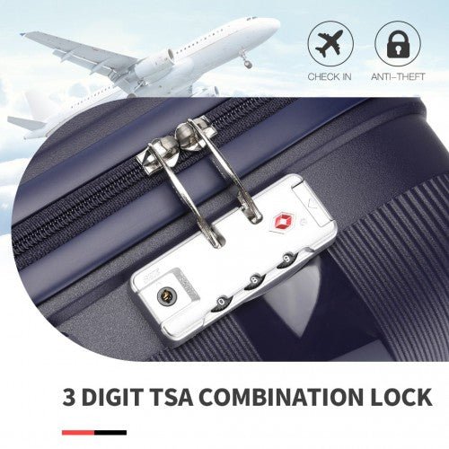 K2092L - Kono Bright Hard Shell PP Suitcase With TSA Lock And Vanity Case 4 Pieces Set - Classic Collection - Navy - Easy Luggage