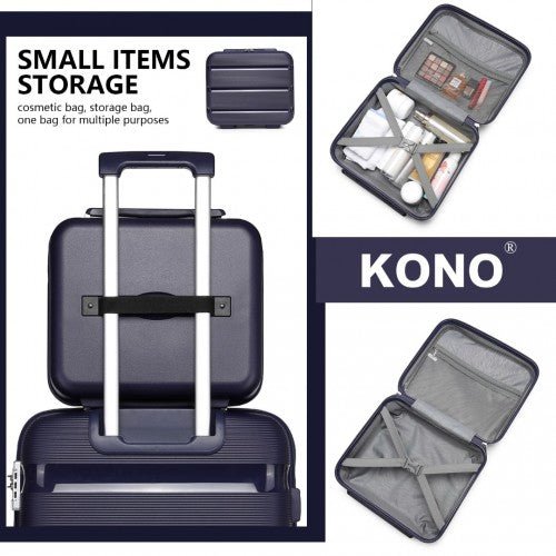 K2092L - Kono Bright Hard Shell PP Suitcase With TSA Lock And Vanity Case 4 Pieces Set - Classic Collection - Navy - Easy Luggage