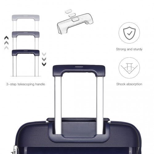 K2092L - Kono Bright Hard Shell PP Suitcase With TSA Lock And Vanity Case 4 Pieces Set - Classic Collection - Navy - Easy Luggage