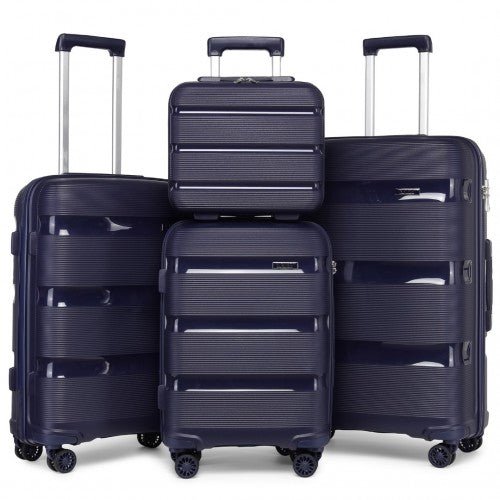 K2092L - Kono Bright Hard Shell PP Suitcase With TSA Lock And Vanity Case 4 Pieces Set - Classic Collection - Navy - Easy Luggage