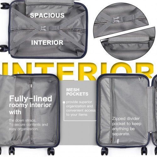 K2093 - Kono Cabin Size Classic Collection Polypropylene Luggage with Charging Interface - Navy Blue - Easy Luggage