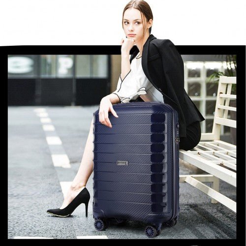 K2093 - Kono Cabin Size Classic Collection Polypropylene Luggage with Charging Interface - Navy Blue - Easy Luggage
