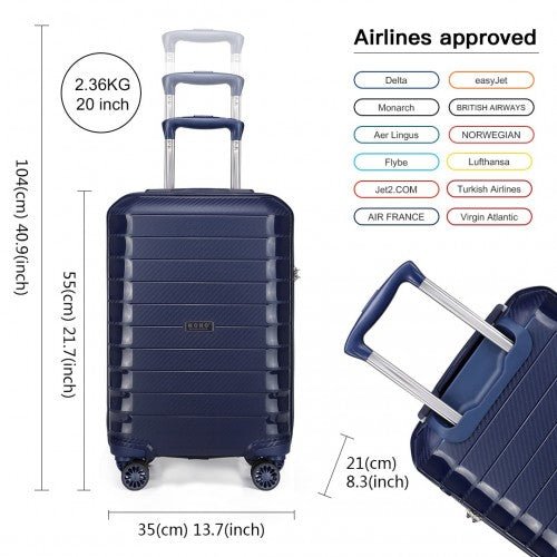 K2093 - Kono Cabin Size Classic Collection Polypropylene Luggage with Charging Interface - Navy Blue - Easy Luggage
