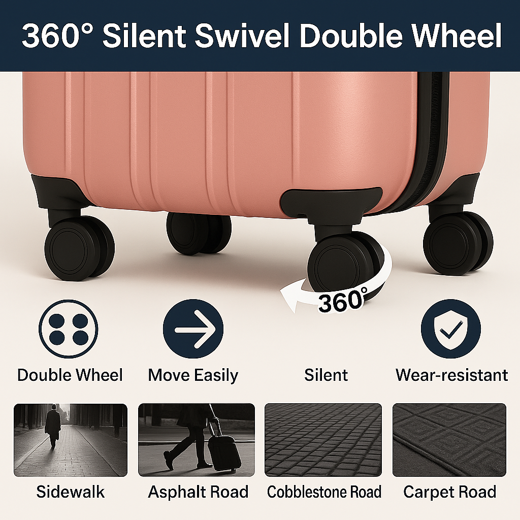 Tabby AeroGlide: Lightweight Hard Shell Luggage with Spinner Wheels – Rose Gold