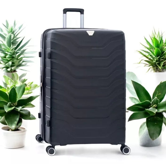 Eagle Verona Expandable Suitcase – Durable PP, TSA Lock, 360° Spinner Wheels - Black