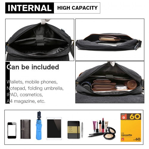 Easy Luggage LB1925 - Kono Classic Expanding Messenger Bag - Black