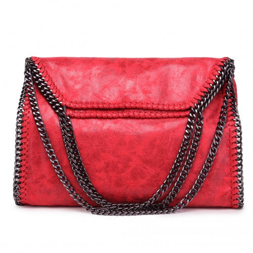 Easy Luggage S1760 - Miss Lulu Metallic Effect Chain Tote Bag - Red