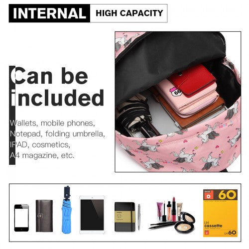 Easy Luggage E1401 UN - Miss Lulu Large Backpack Unicorn Print - Pink