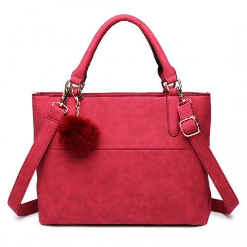 Easy Luggage E1768 CT - Miss Lulu PomPom Suede Shoulder Bag Claret