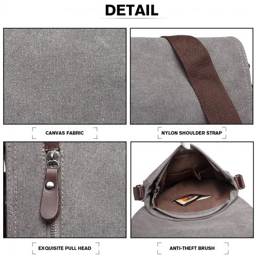 Easy Luggage E1824-1 - Kono RFID-Blocking Retro Style Canvas Cross Body Messenger Bag - Grey