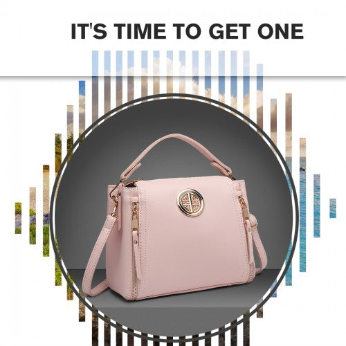 Easy Luggage E1851 - Miss Lulu Leather Look Dual Zipped Handbag - Pink