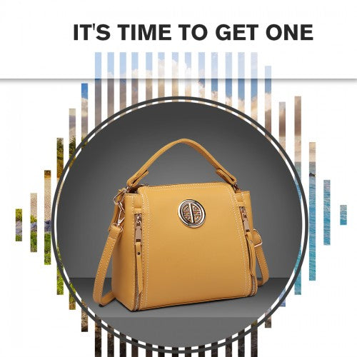 Easy Luggage E1851 - Miss Lulu Leather Look Dual Zipped Handbag - Yellow