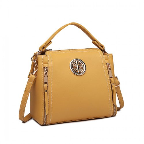 Easy Luggage E1851 - Miss Lulu Leather Look Dual Zipped Handbag - Yellow