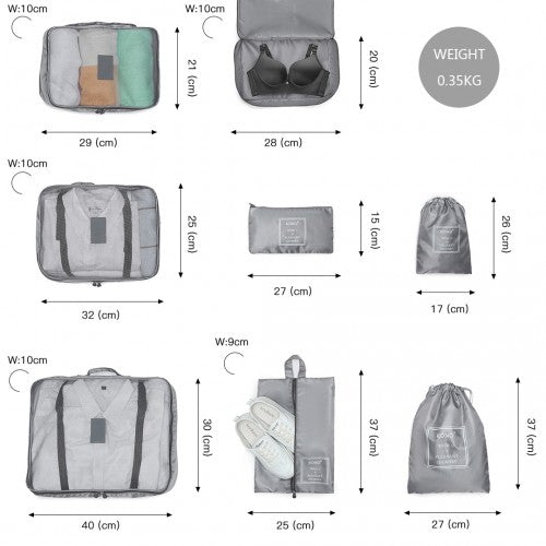 Easy Luggage E2019 - Kono 8 Piece Polyester Travel Luggage Organiser Bag Set - Grey