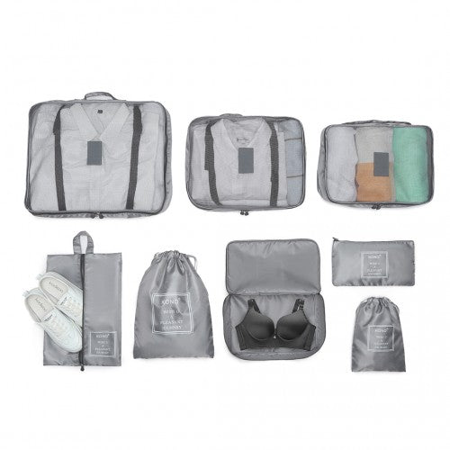 Easy Luggage E2019 - Kono 8 Piece Polyester Travel Luggage Organiser Bag Set - Grey