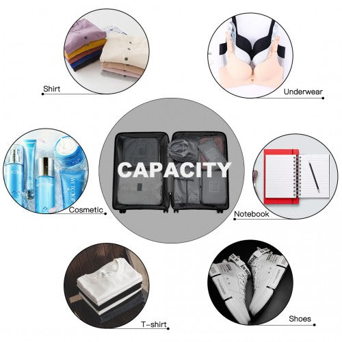 Easy Luggage E2019 - Kono 8 Piece Polyester Travel Luggage Organiser Bag Set - Grey