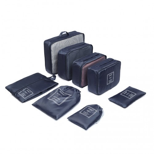 Easy Luggage E2019 - Kono 8 Piece Polyester Travel Luggage Organiser Bag Set - Navy Blue