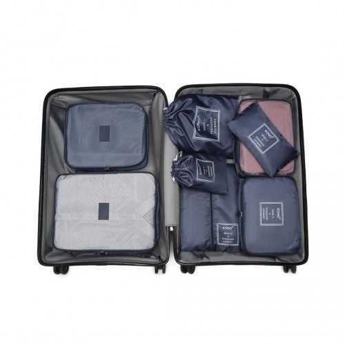 Easy Luggage E2019 - Kono 8 Piece Polyester Travel Luggage Organiser Bag Set - Navy Blue