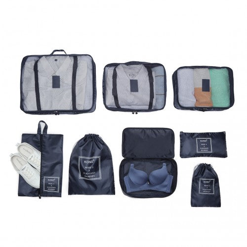 Easy Luggage E2019 - Kono 8 Piece Polyester Travel Luggage Organiser Bag Set - Navy Blue