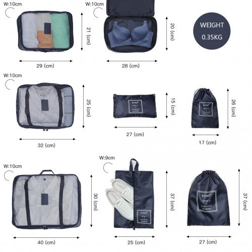 Easy Luggage E2019 - Kono 8 Piece Polyester Travel Luggage Organiser Bag Set - Navy Blue